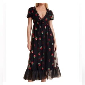 black tulle strawberry maxi dress